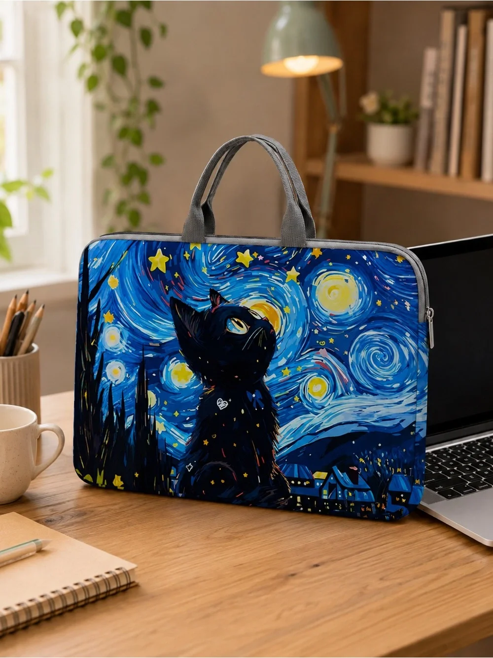 NWT Starry Night Black Cat 14” Laptop Sleeve Carrying Case Bag